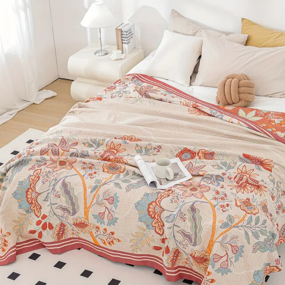 Cosycombe™ Oversized Reversible Floral Jacquard Blanket in 100% Cotton