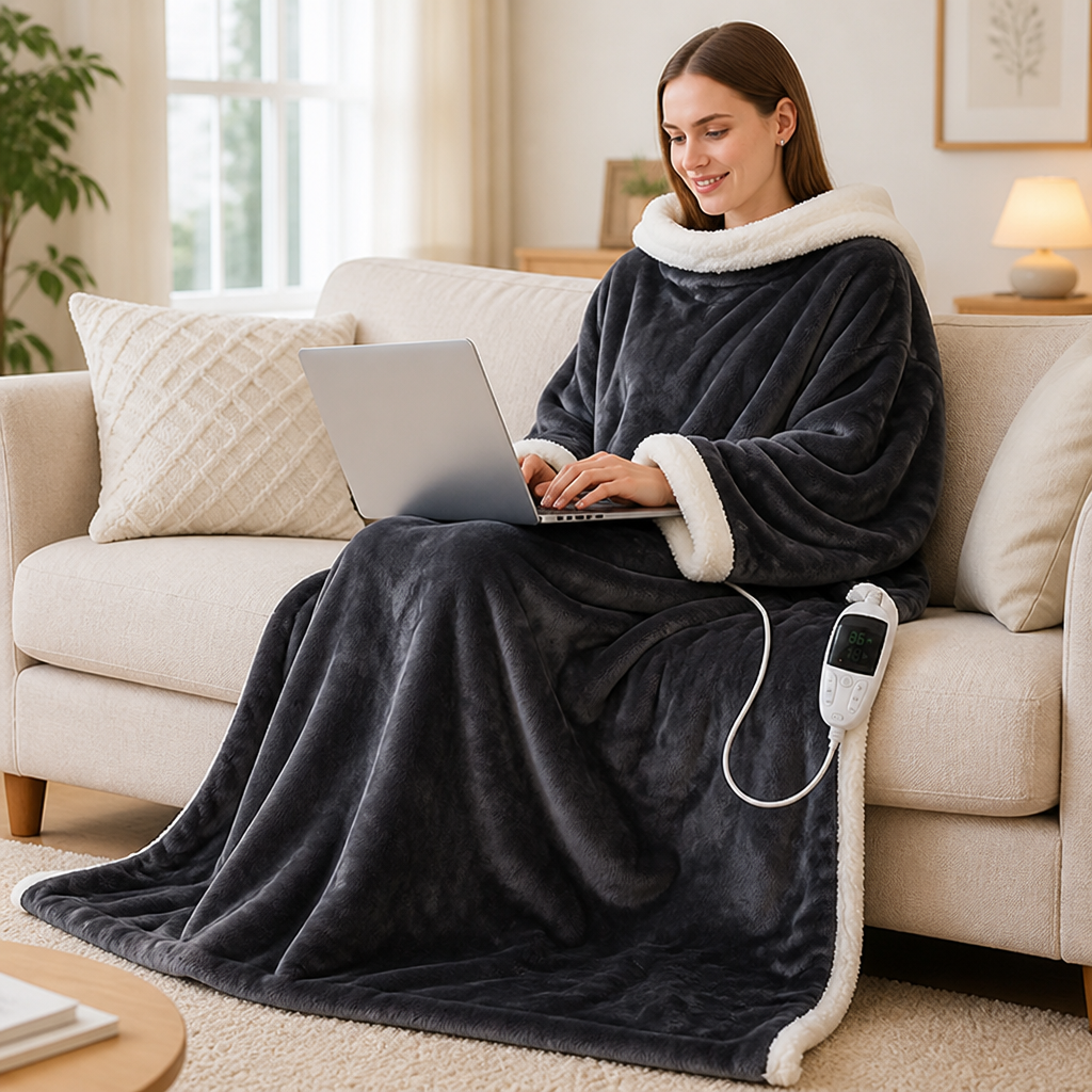 Cosycombe™ Electric Wearable Fleece Blanket with Sleeves, 127 x 177 cm