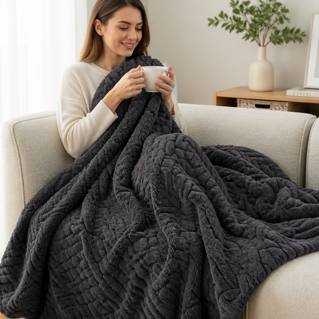 Cosycombe™ Reversible Jacquard Fleece Blanket – Smooth and Fluffy Sides