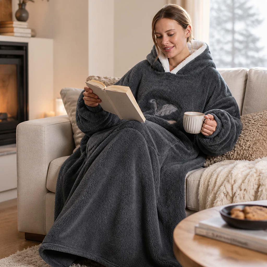 Cosycombe™ Oversized Sherpa Fleece Hooded Blanket with Sleeves and Pocket