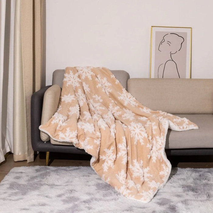 Cosycombe™ Christmas Wool Blend Throw With Snowflakes for Sofa and Bed