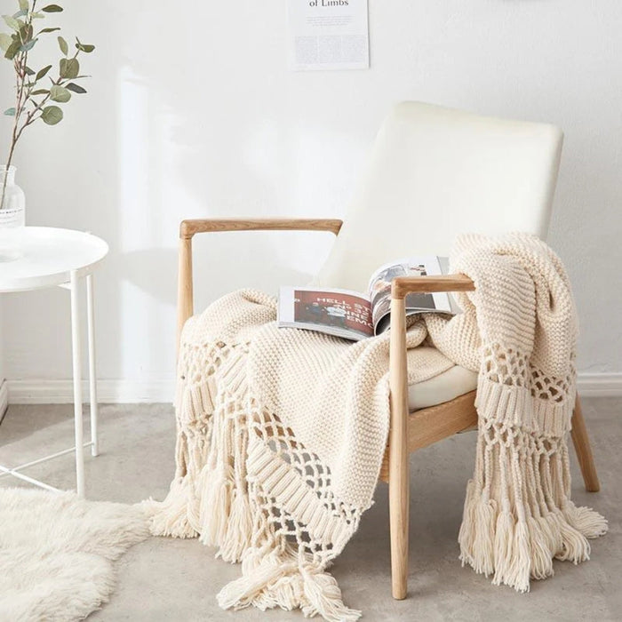 Cosycombe™ Knitted Tassel Throw – Soft, Lightweight Boho Blanket