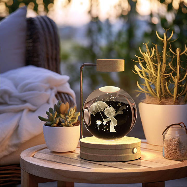 3D Crystal Ball Night Light – Warm Bedside Lamp