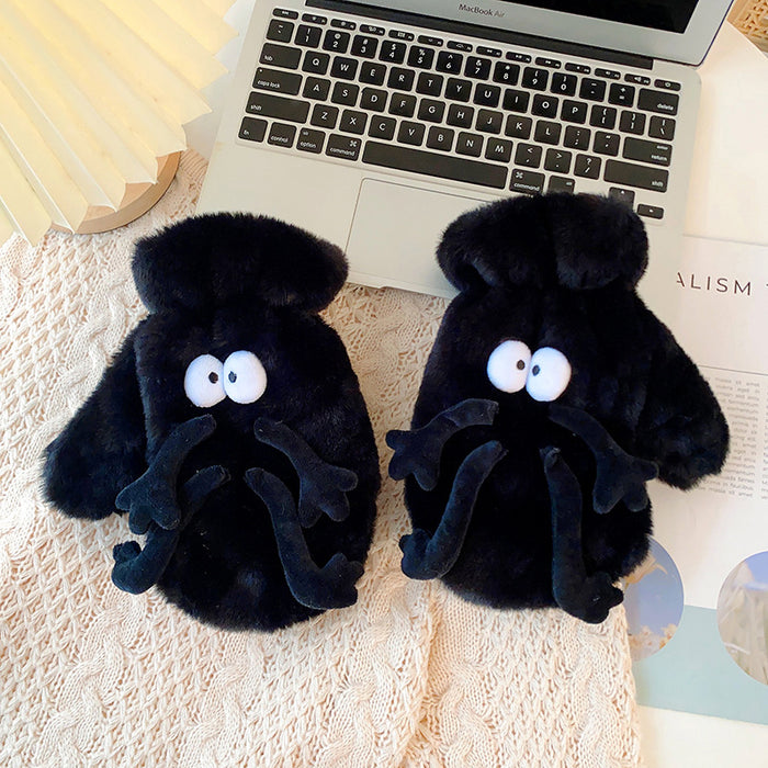 Cosycombe Fluffy Plush Mittens with Funny Cartoon Faces