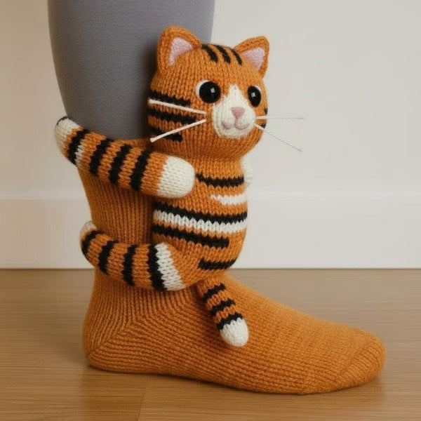 Cosycombe Knit Socks with a 3D Crochet Animal Hug