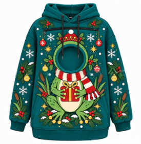 Christmas hoodie with cat in front pocket
