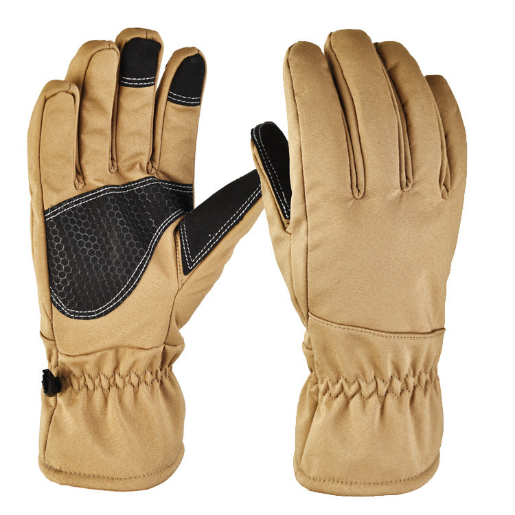 Camouflage softshell gloves with grip palm
