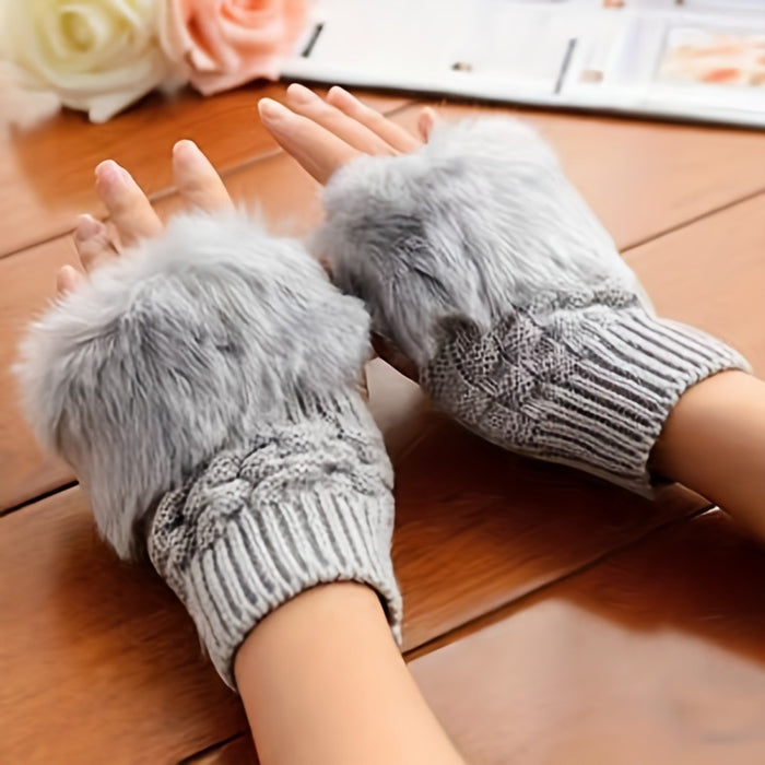 Cosycombe Fingerless Knit Gloves with Fluffy Faux Fur