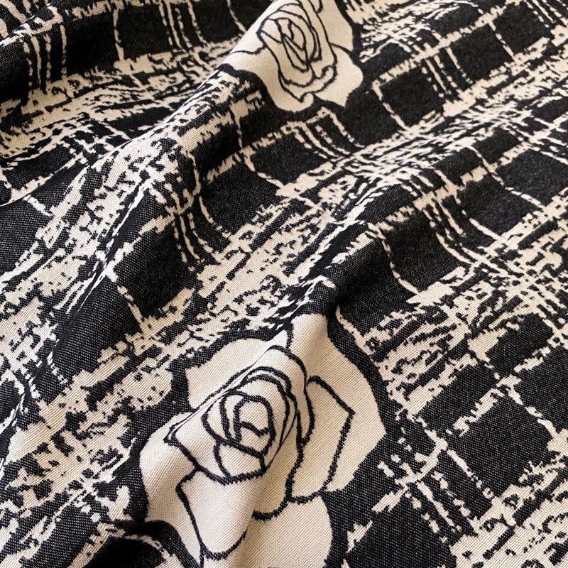 Wine red double sided plaid shawl with roses