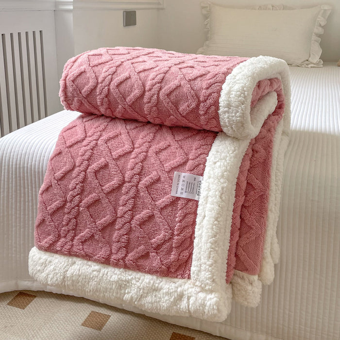 Cosycombe Cable-Knit Blanket with Sherpa Fleece Border