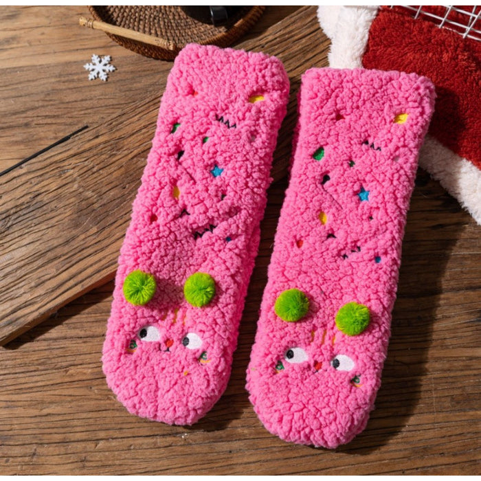 Cosycombe Fluffy Socks with Embroidered Faces and Pompoms
