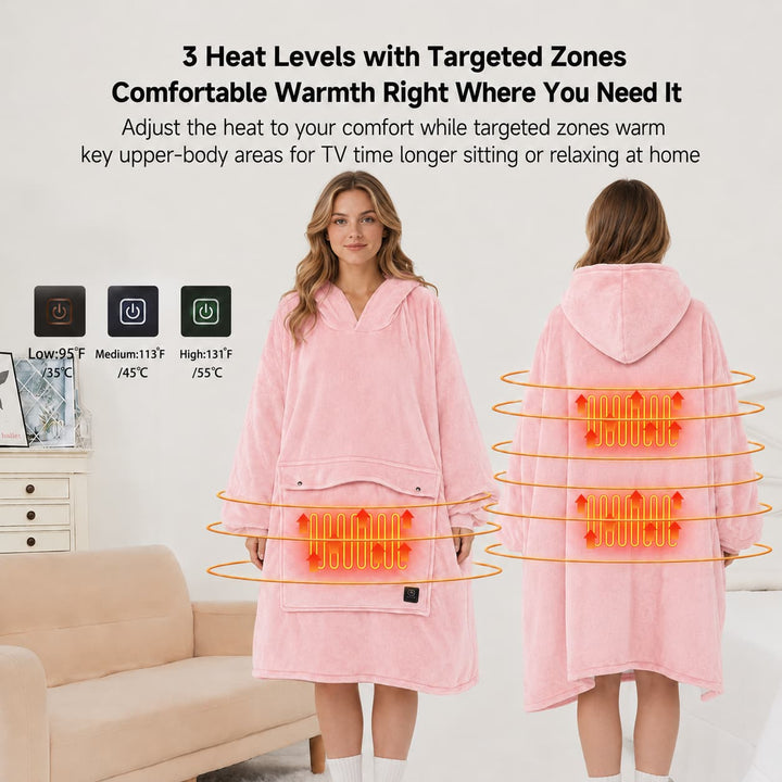 Cosycombe™ Heated Wearable Blanket Hoodie with 3-Zone USB Warmth