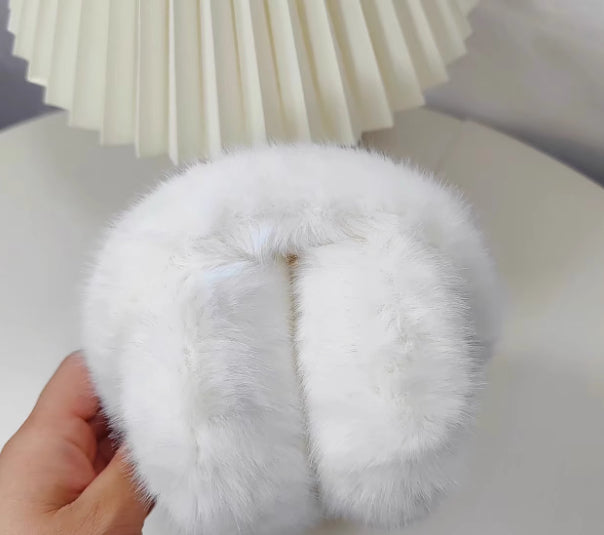 White fluffy faux fur earmuffs
