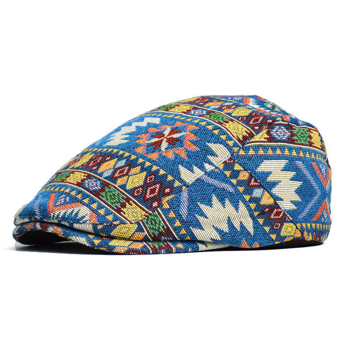 Cosycombe Patterned Flat Cap with Ethnic Jacquard