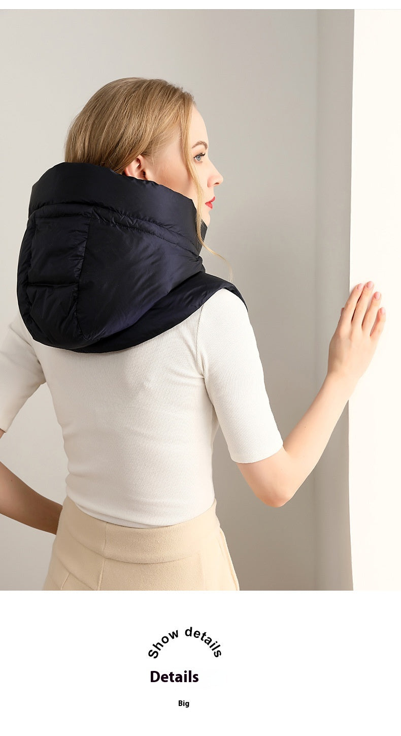 Ivory quilted down hood with neck warmer