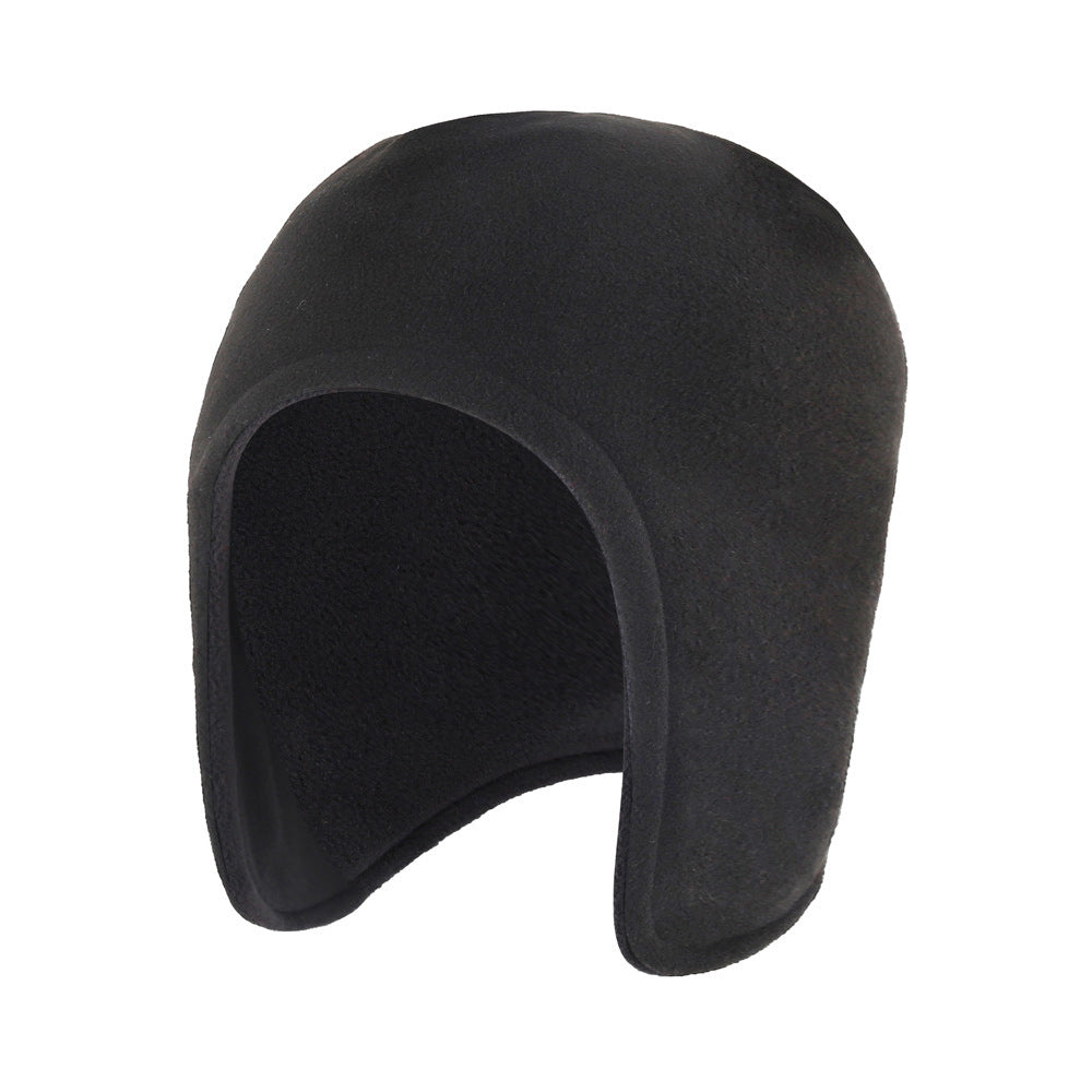 Black polar fleece cap with ear flaps