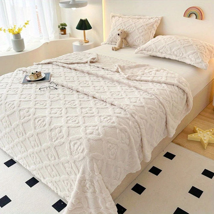 Cosycombe™ Leaf Embroidered Fleece Blanket with Soft 3D Texture
