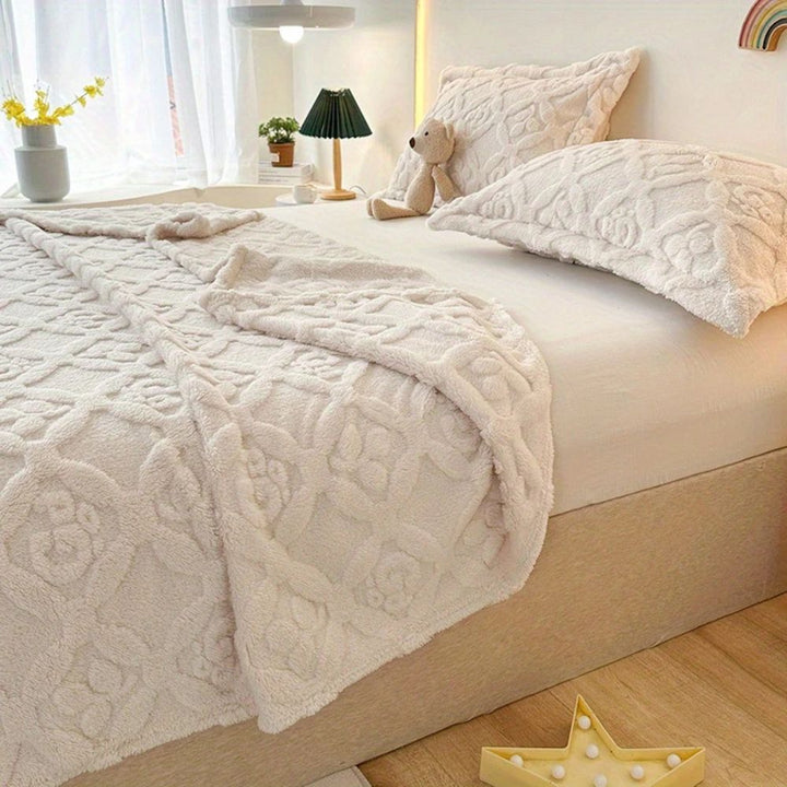 Cosycombe™ Leaf Embroidered Fleece Blanket with Soft 3D Texture