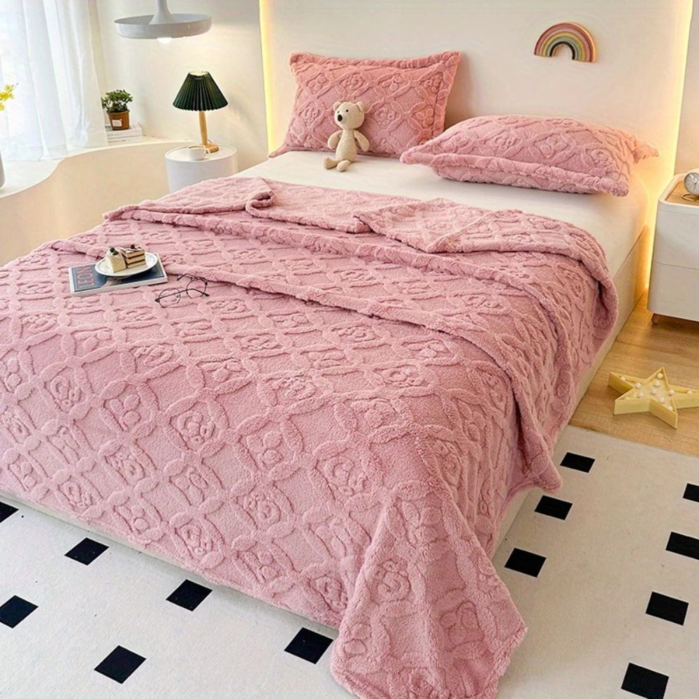 Cosycombe™ Leaf Embroidered Fleece Blanket with Soft 3D Texture