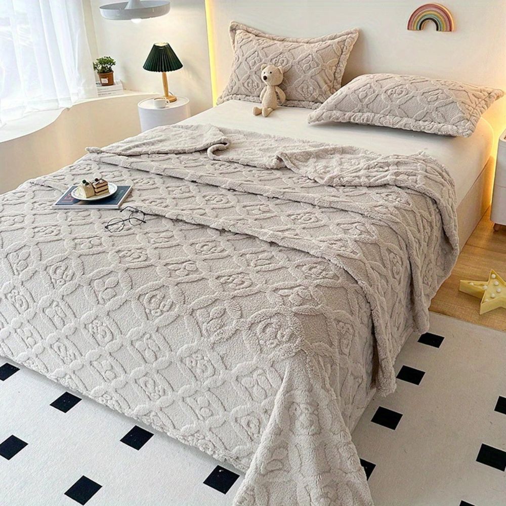 Cosycombe™ Leaf Embroidered Fleece Blanket with Soft 3D Texture