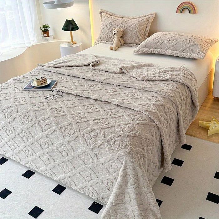 Cosycombe™ Leaf Embroidered Fleece Blanket with Soft 3D Texture