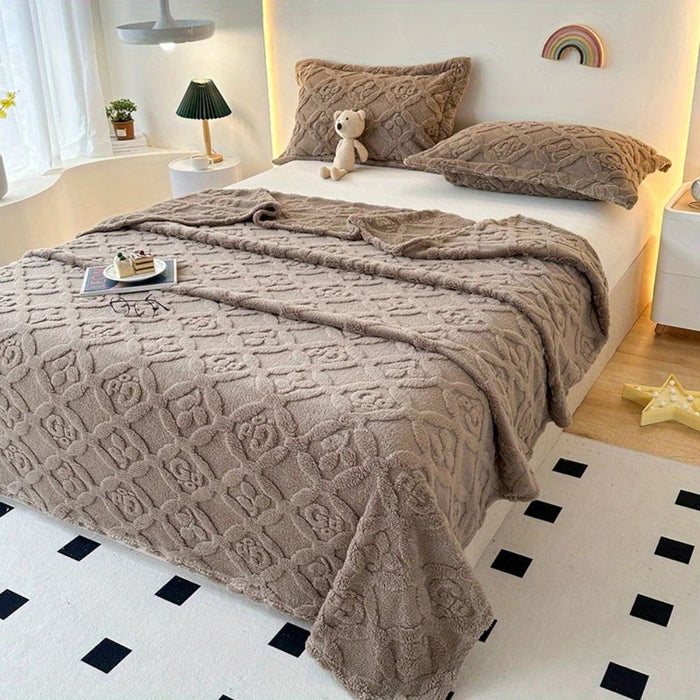 Cosycombe™ Leaf Embroidered Fleece Blanket with Soft 3D Texture