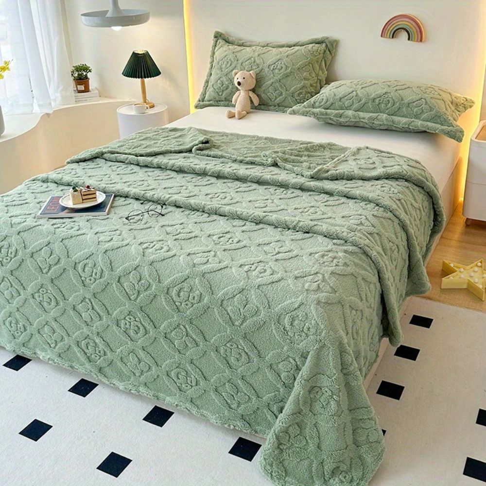 Cosycombe™ Leaf Embroidered Fleece Blanket with Soft 3D Texture
