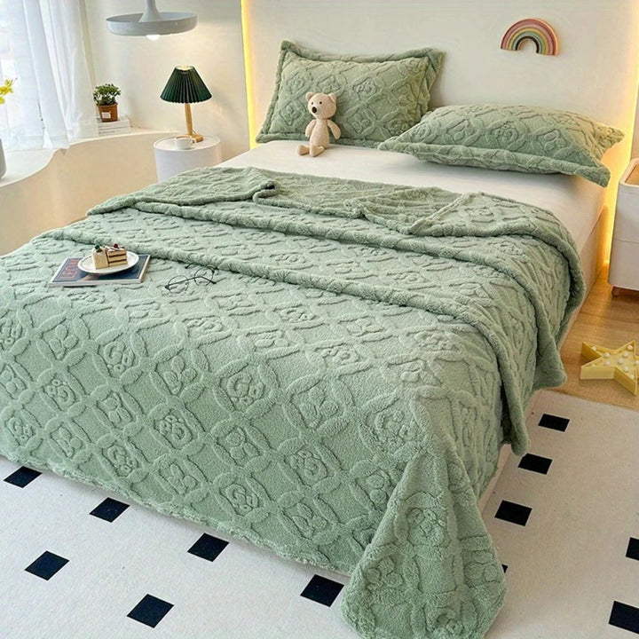 Cosycombe™ Leaf Embroidered Fleece Blanket with Soft 3D Texture
