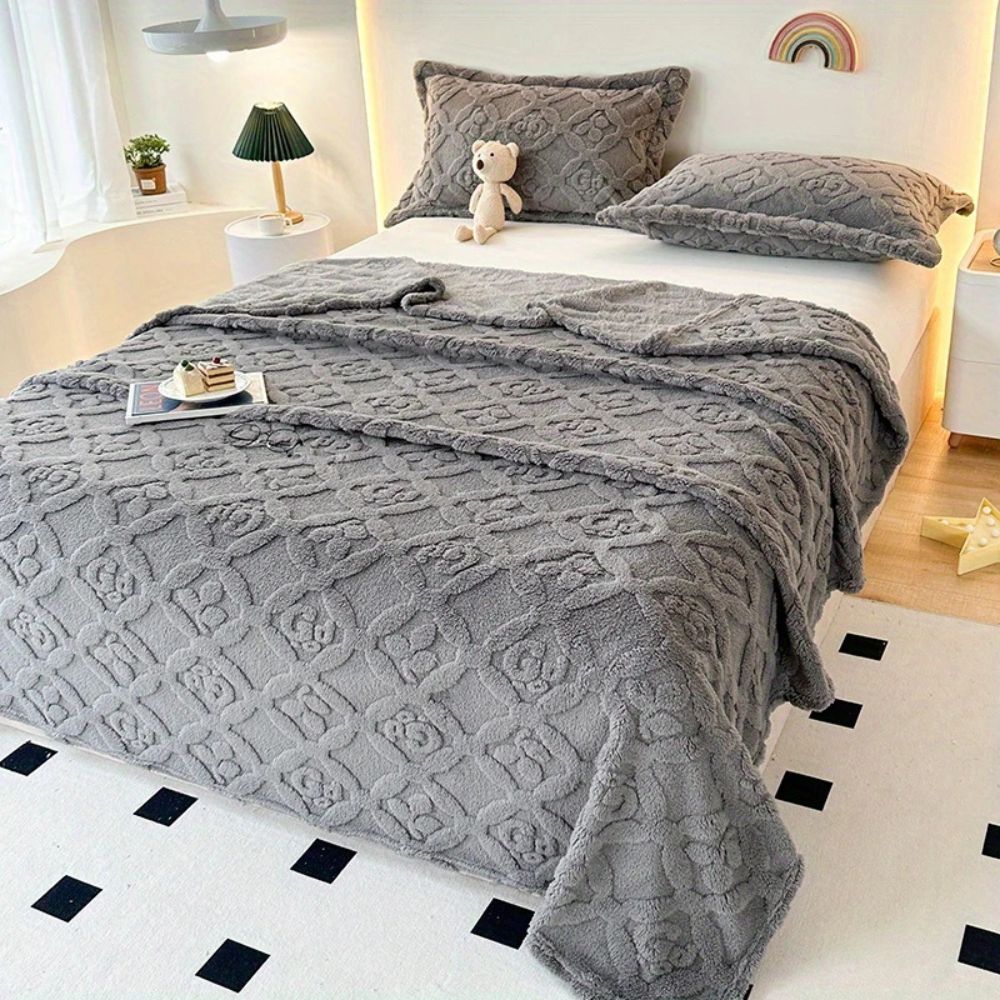 Cosycombe™ Leaf Embroidered Fleece Blanket with Soft 3D Texture