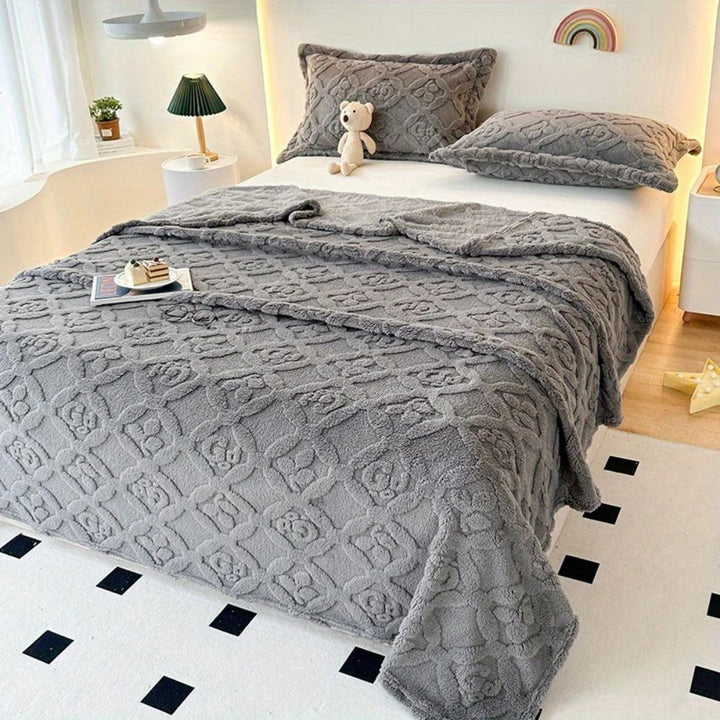Cosycombe™ Leaf Embroidered Fleece Blanket with Soft 3D Texture