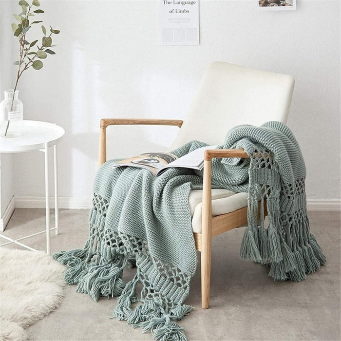 Cosycombe™ Knitted Tassel Throw – Soft, Lightweight Boho Blanket