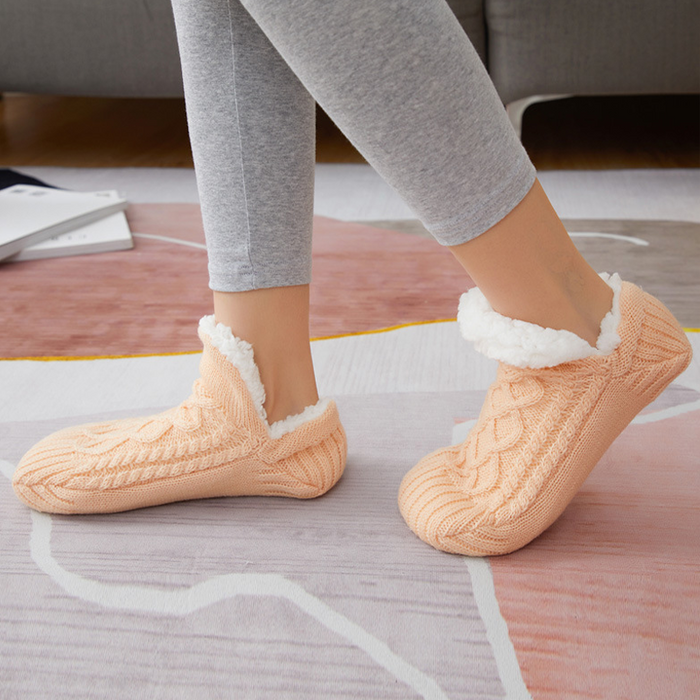 Cosycombe™ Woven Slipper Socks with Plush Lining and Non-Slip Grips