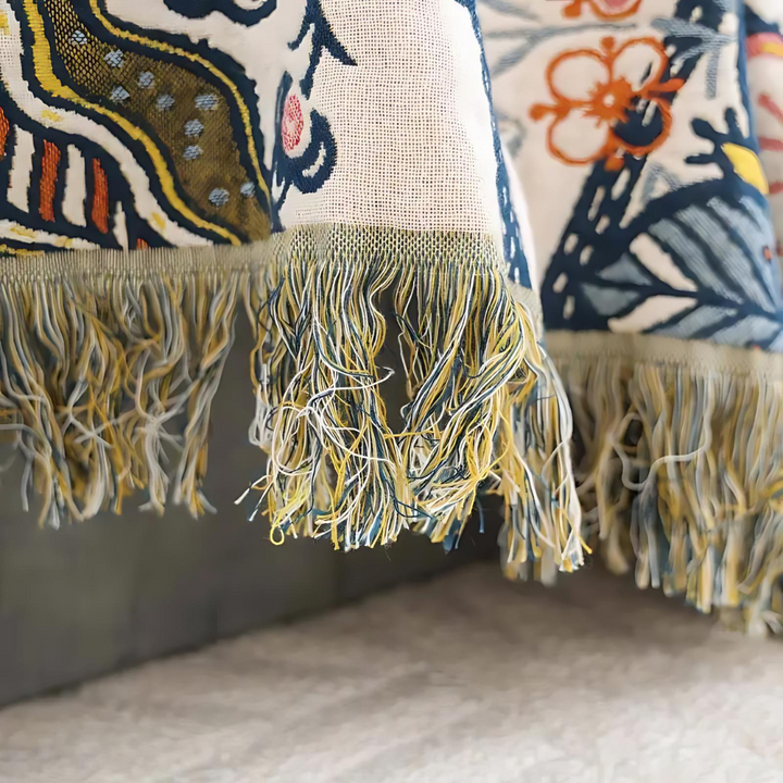 Cosycombe™ Rustic Floral Cotton Blanket, Reversible with Tassel Trim
