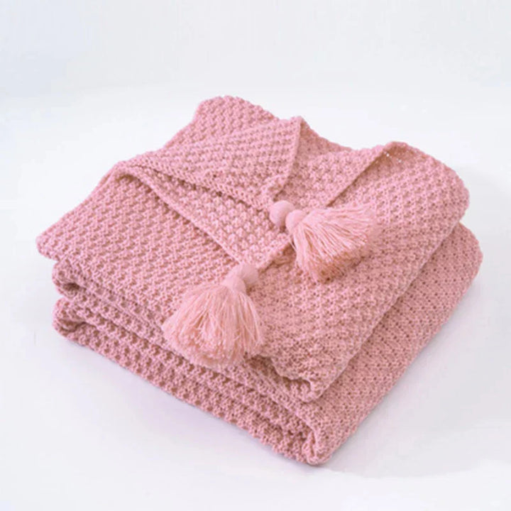 Cosycombe™ Handwoven Wool Blanket with Fringes and Pom-Poms