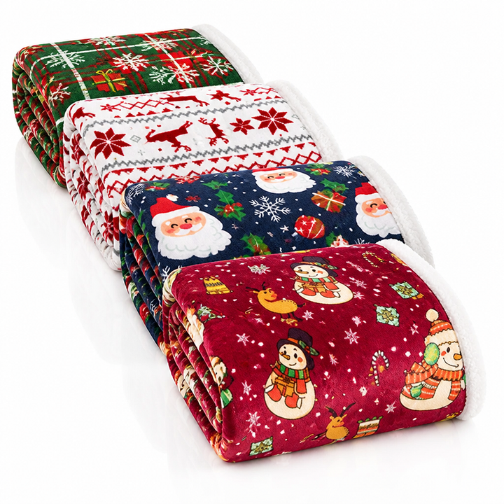 Cosycombe™ Festive Plush Fleece Throw with Christmas Motifs