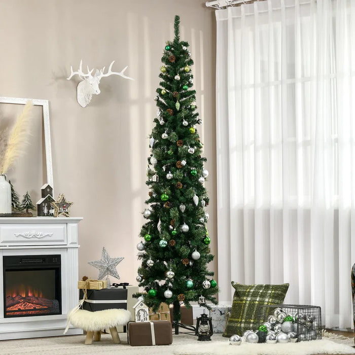 Cosycombe Tall Slim Christmas Tree with Pine Cones, 7.5ft Unlit
