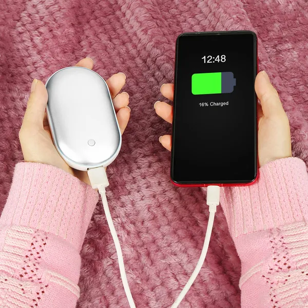Silver pebble rechargeable hand warmer