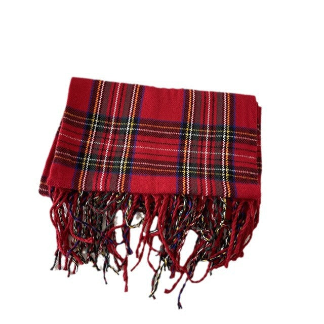 Cosycombe Red Tartan Scarf with Tassels, 200 x 50 cm
