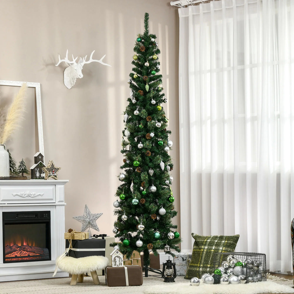 Tall slim tree with pine cones