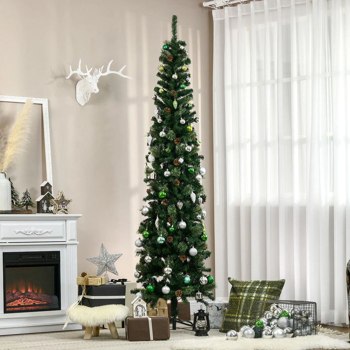 Tall slim tree with pine cones