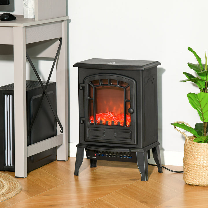 black electric stove fire with clear glass front