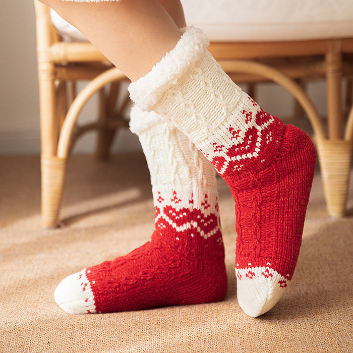 Cosycombe Plush Lined Heart Knit Floor Socks with Grip Dots