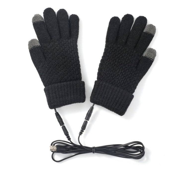 Grey USB heated knitted touchscreen gloves