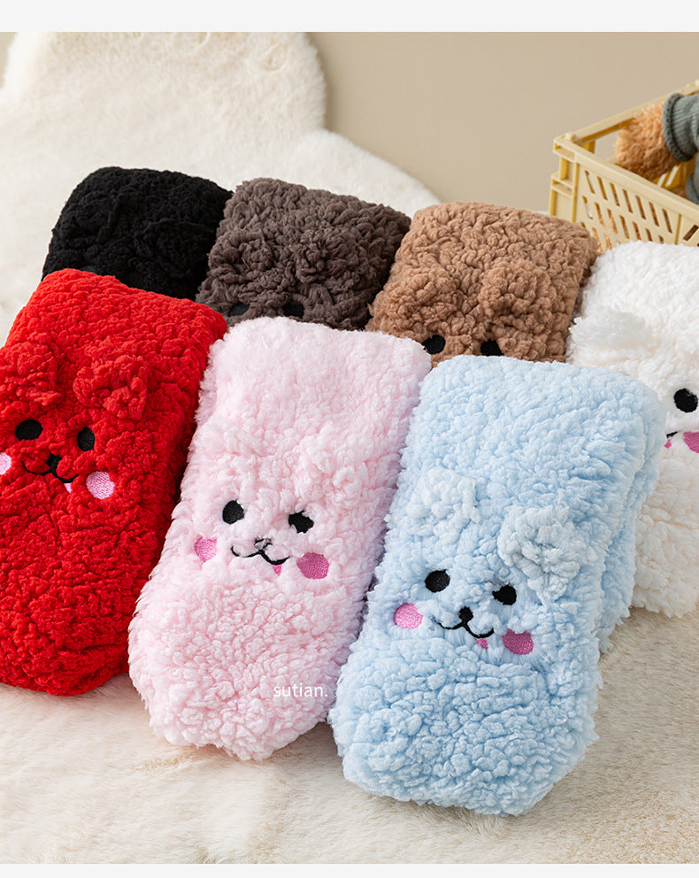Fluffy fleece floor socks with bunny face
