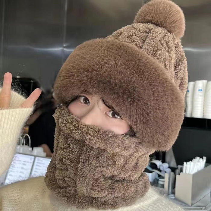 Cosycombe Plush Hood Hat with Neck Warmer and Pompom