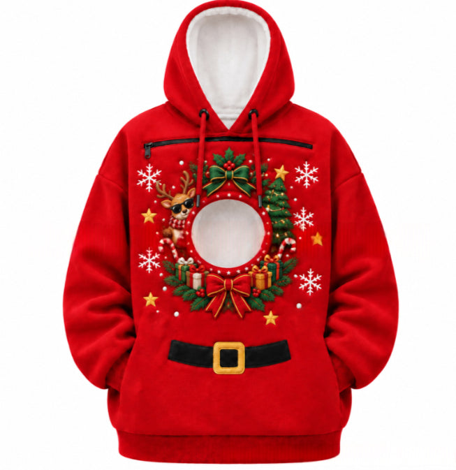 Christmas hoodie with cat in front pocket
