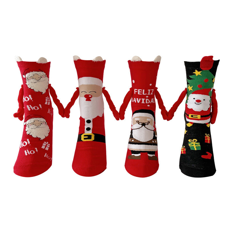 Christmas socks with magnetic hands linked
