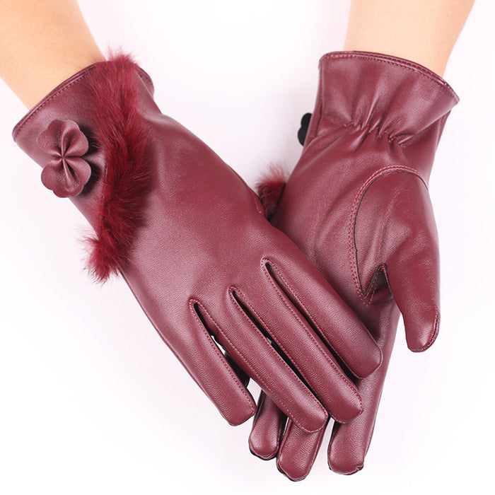 Cosycombe Faux Leather Gloves with Fluffy Cuff and Bow
