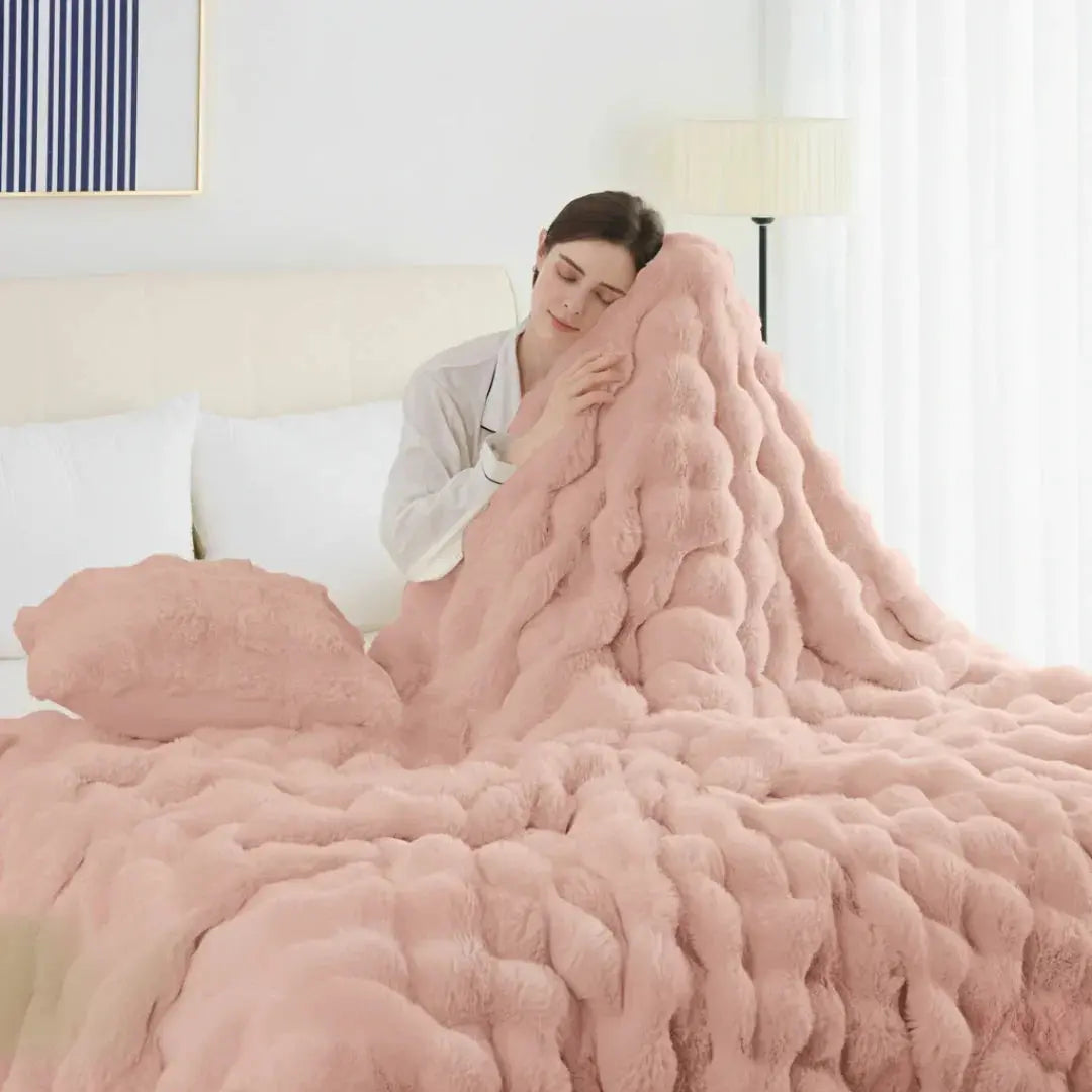 Cosycombe™ Reversible Faux Rabbit Fur Throw with Velvet Fleece Side