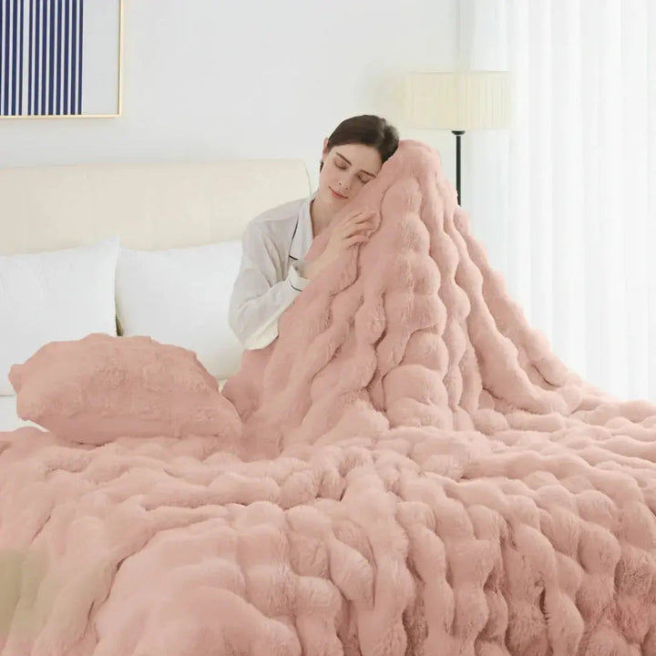 Cosycombe™ Reversible Faux Rabbit Fur Throw with Velvet Fleece Side